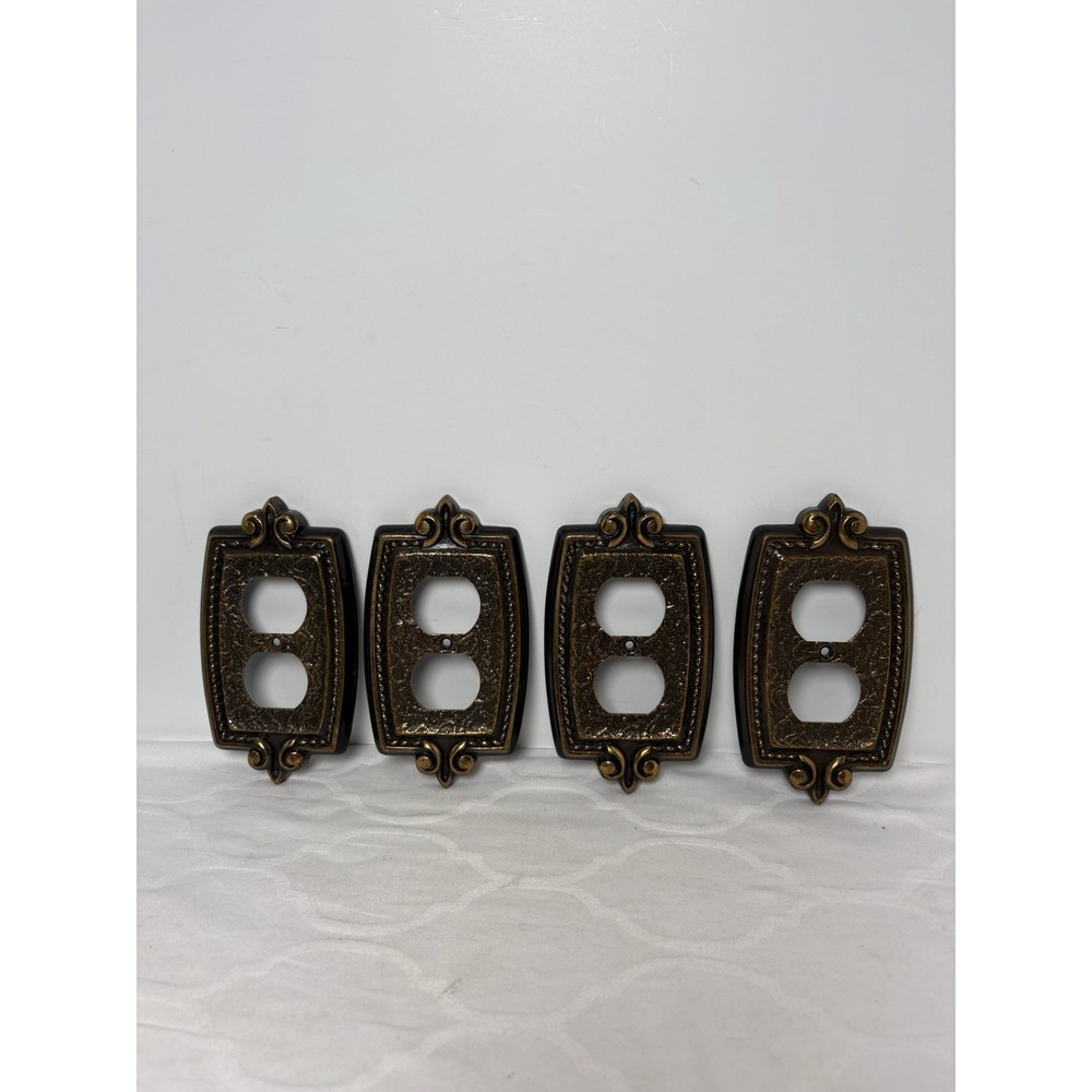 4 Lot America Fleur-De-Lis Bronze Bonaventure Outlet Double Plug Wall Plate MCM
